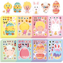 32 Sheets Easter Stickers(2024 Release) Easter Crafts for Kids Easter Pary Favors Games Easter Basket Stuffers for Toddler School Gifts for Kids Classroom Make a face Stickers Egg Bunny Angel Bird