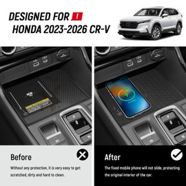 Bercicci Center Console Liner Compatible with Honda 2023 2024 2025 2026 CRV CR-V Hybrid Accessories Black Silicone Material Wireless Charging Anti-Slip Mat Protective Pad