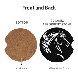 Neukim 2pcs Car Cup Holder Coaster Car Coaster White Horse Black Absorbent Car Coaster Absorbent Drink Coaster for Car Decor Auto Accessories