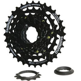 MSZweirad Shimano Bicycle Cassette 7-Speed CS-HG200 Selectable 12-28 | 12-32 Teeth Black Including Reflective Tape (12-32 Teeth)