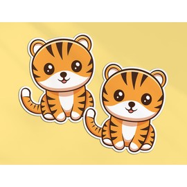 2 x 10cm Tiger Vinyl Stickers - Cub Cat Safari Zoo Animal Kawaii Characters Kids Cartoon Cute Girls Boys Scrapbook Sticker #82008