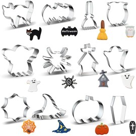 Juego de 12 cortadores de galletas de Halloween, diseño de calabaza, fantasma, murciélago, gato, cráneo, araña, escoba, ataúd, zombi, formas de sombrero de bruja - cortador de bizcochos pequeño de