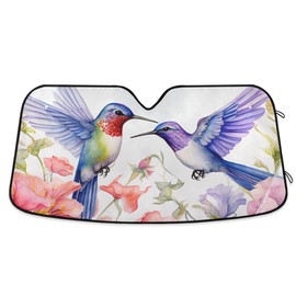 Car Windshield Sun Shade Foldable, Flowers and Hummingbirds Sun Shade for Car Truck Window Front Windshield, Blocks UV Rays Sun Visor Protector Sun Heat Reflector to Keep Your Vehicle Cool, L