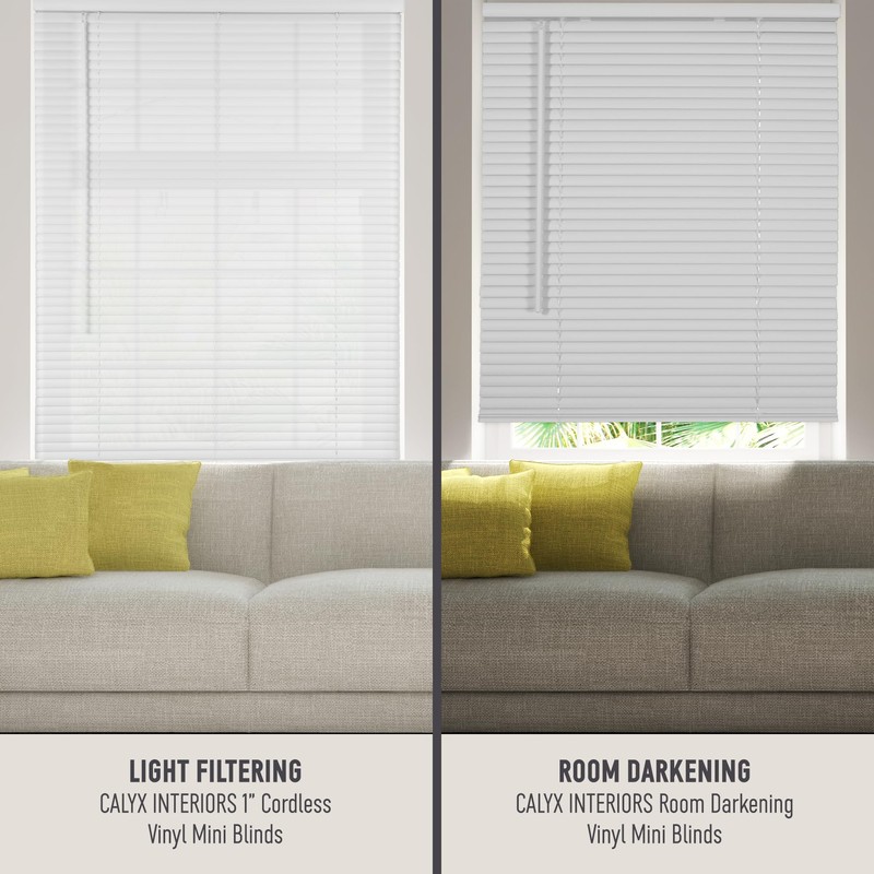 CALYX INTERIORS Room Darkening Vinyl Mini Blinds, Cordless, 1" Slat,