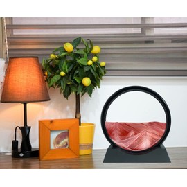 SANDCLE Moving Sand Art Liquid Motion - Moving Sand Art Picture Decor 3D Deep Sea Sandscape, Round Glass Frame Display Flowing Sand Relaxing Toy for Desktop Home Office Work Decoration(Red, 12")