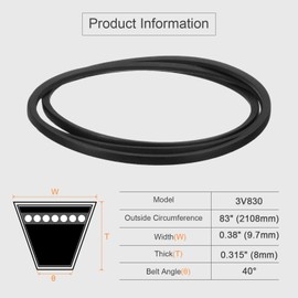 sourcing map 3pcs 3V830 Rubber V Belt 83" Length x 0.38" Width x 0.31" Thick, Industrial Power Transmission Belt