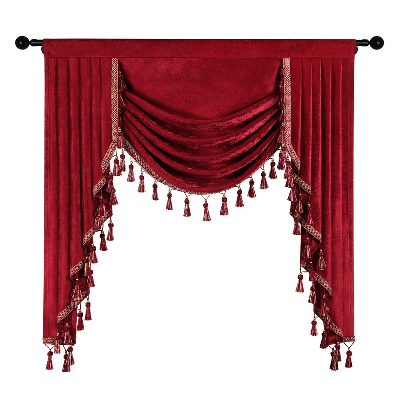 ELKCA 39Inches Burgundy Red Valance for Festival Holiday Thick Chenille