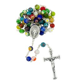 Venerare Rosary with Vibrant Floral Glass Beads | Silver-Tone Crucifix | Great Catholic Gift for First Holy Communion, Confirmation, and Weddings | Made in Italy, Glass, No Gemstone