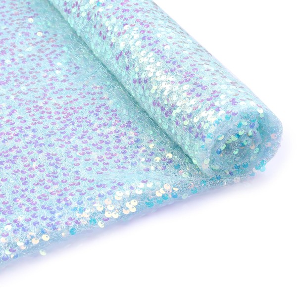 B-COOL Sequin Fabric Light Blue Mermaid Glitter Fabric 5mm Glitter