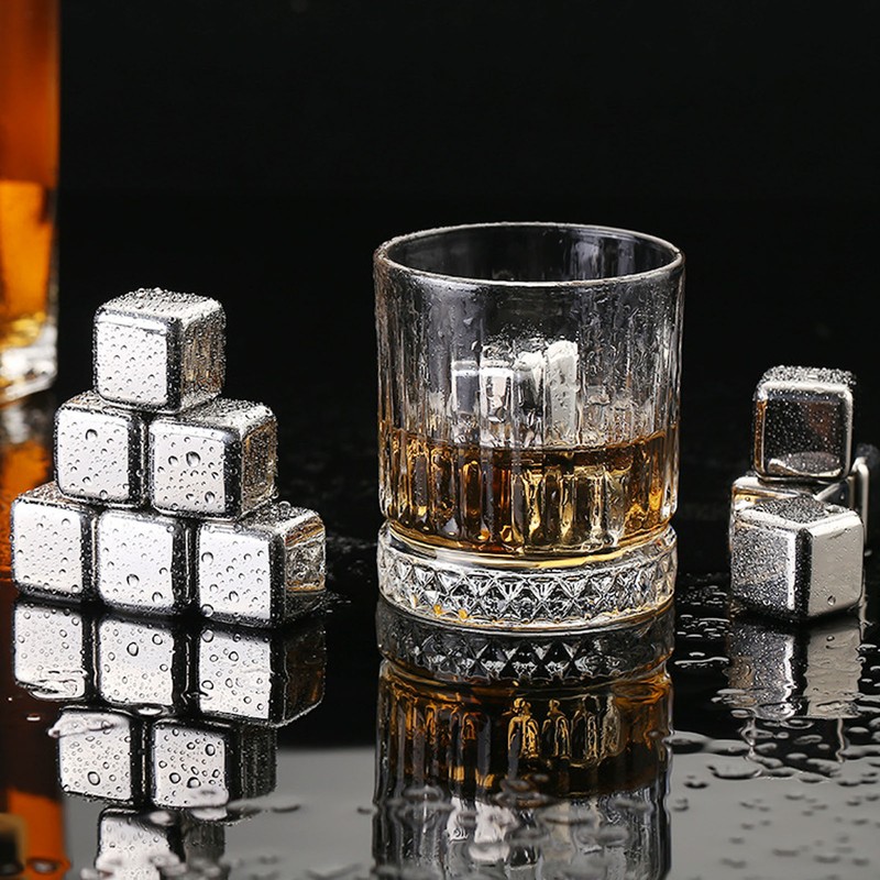 4Pcs Stainless Steel Ice Cubes Reuseable Polishing Beverage Chilling Stones
