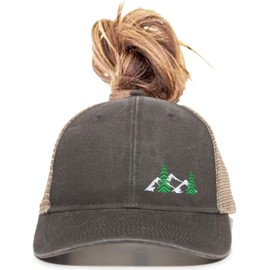 Go All Out One Size Black/Tea Ponytail Left Panel Mountain Scene The Great Outdoors Pines Ponytail Mesh Back Cap