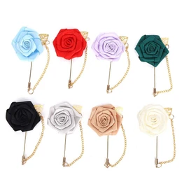 Pin de flor en la solapa hecho a mano para traje de boda, flor con cadena colgante Pin de solapa/broche Camisas de traje Accesorios Camisa de hombre rosa Broche de flores Pin Decoración (8PCS)
