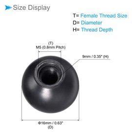 CoCud Thermoset Ball Knob M5 Female Thread 16mm Diameter Plastic Metric Hand Screw Grip Black for Lathe Machine Lever Handle 4pcs
