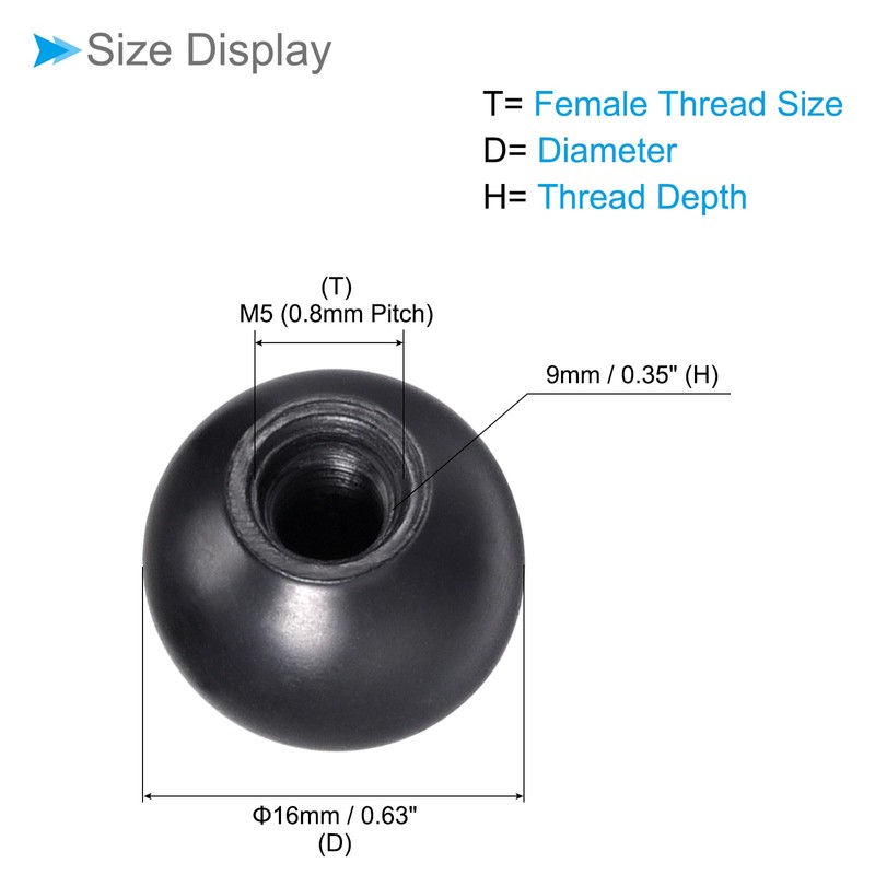 CoCud Thermoset Ball Knob M5 Female Thread 16mm Diameter Plastic