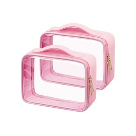 L LULUJAY Clear Cosmetic Bags 3pack Makeup Toiletry Bag with Handle Travel Essentials for Men and Woemn Pink 2Pcs