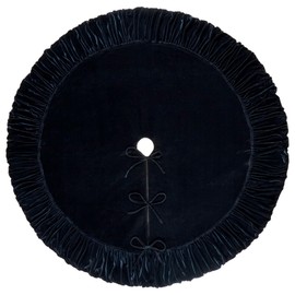 84-Inch Ruffled Velvet Christmas Tree Skirt, Thick Foam-Lined Heavy Duty Fabric with Plush Lace Ties, Black