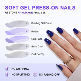 SHANGMENG Soft Gel Press on Nails Oval - Blue Press on Nails Short with Nail Glue, Fit Perfectly & Natural Sitck on Nails in 16 Sizes - 32 Reusable Fake Nails for Women Gift, Navy Blue