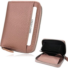 MAGGHEVI Mini Wallet, Genuine Leather, Compact, Coin Case, Magnetic Protection, Women's, Wallet, Mini Credit Card Slots, Card Slots, Bi-Fold Wallet, Prevents Skimming, PINK