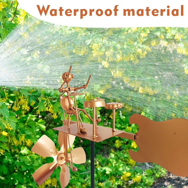 Handmade Metal Drummer Windmill, Percussionist Music Figurine, Drummer Windmill Garden