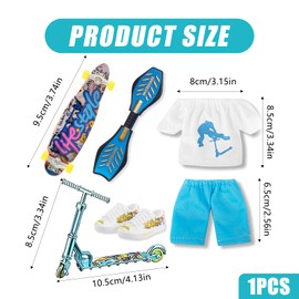 Mini Finger Toy Set, Finger Skateboard Finger Scooter Set with 1 Pair Skates Shoes Pants T-shirt Finger Vitality Board Mini Swing Board Fingertip Movement Toys for Kids Adults Party Favors