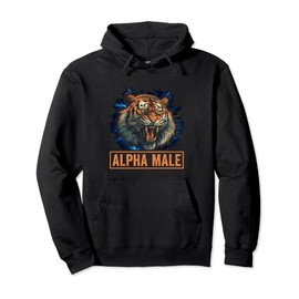 Alpha Male Funny Men's Tiger Lion Pullover Hoodie, black