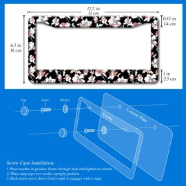 2PCS Pink Floral Pattern License Plate Frames for Men Women - Universal Flowers Aluminum Stainless Steel Car Tag Covers Holder with Screws, Caps, Rattle Proof Pads and Handlebar Stickers