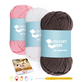 CROCHET BOX Yarn for Crocheting - 3 PCS Yarn for Knitting, Pink, Coffee, Natural White Yarn, #4 Medium Weight Yarn, Beginner Friendly, Easy to See Stitches, Thanksgiving, Christmas, Birthday Gift