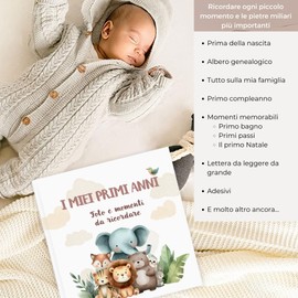 HuBorns - Baby Album First Year to 5 for Gluing Photos and Labels, Children's Photo Album with +50 Pages and Stickers, Original Memory Book Baby, Photo Album Baby for Baby Shower Gift