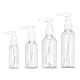 Pack of 4 Plastic Pump Bottles in 30 ml, 50 ml, 80 ml, 100 ml, Transparent Airless Pump Bottle, Travel Dispenser Bottle, for Cosmetics, Lotion, Shampoo and Cream