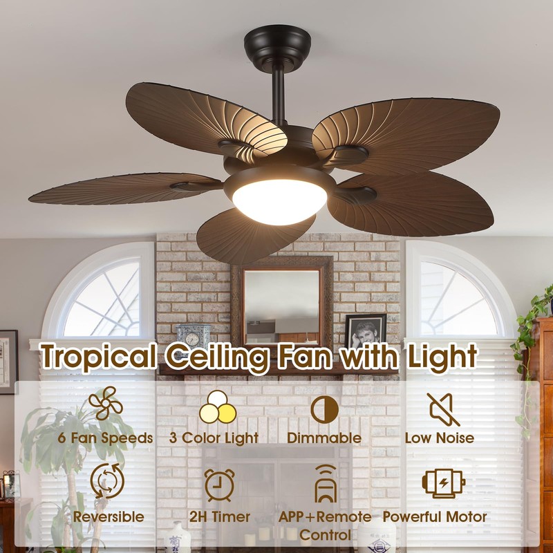 Wiviniya Tropical Ceiling Fans with Lights and Remote/APP Control, 44