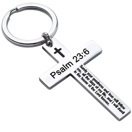 Ldurian Christian Keychain for Women, Cross Key Chain for Men Religious Scripture, Stainless Steel Faith Bible Verse Keychain, Psalm 23:6, Stainless Steel, No Gemstone