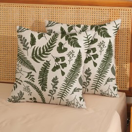 GOLIANDA Olive Green Leaf Plant Pillow Covers 18x18 Set of 2 Spring Tropical Fern Herbs Botanical Decorative Pillowcase Vintage Leaves Floral Cushion Cover Decor Outdoor Throw Pillows for Couch Sofa
