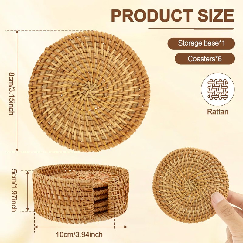 Rattan Coasters Heat Resistant Round Straw Trivet Handmade Wicker Coasters