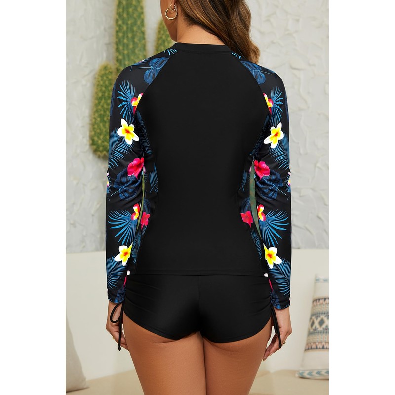 SHEKINI Women's 3-Piece Rash Guard Long Sleeve Swimsuits with Drawstring