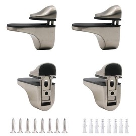 Adjustable Wood/Glass Shelf Bracket Wall Mount, Brushed Nickel, 4 Pack