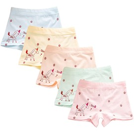 CHUNG Toddler Little Girls Kids Briefs Panties Soft Cotton Boyshort Underwear Set 5 Pack,Unicorn,5-6Y