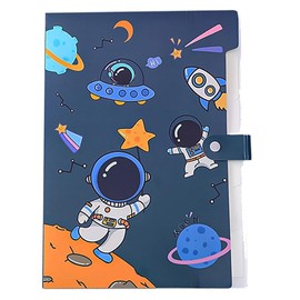 Cute File Folder 5 Pockets - Astronauts Universe Space Rocket Spacecraft Letter A4 Accordion Expanding File Paper Organizer Tabs with Cover (Blue)