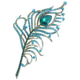 Sindary Rhinestone Crystal Peacock Feather Brooch Pin Pendant BZ5860 (Gold-Tone Turquoise Green)