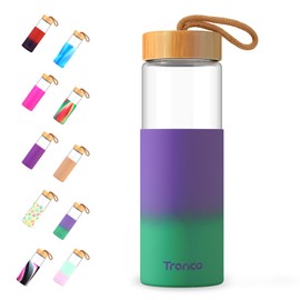 Tronco 24oz Borosilicate Glass Water Bottle with Bamboo Lid, Non-Slip Silicone Sleeve, Leak-Proof and Reusable Glass Bottle Perfect for Travel, Gym, and Everyday Use, BPA-Free, Dishwasher Safe