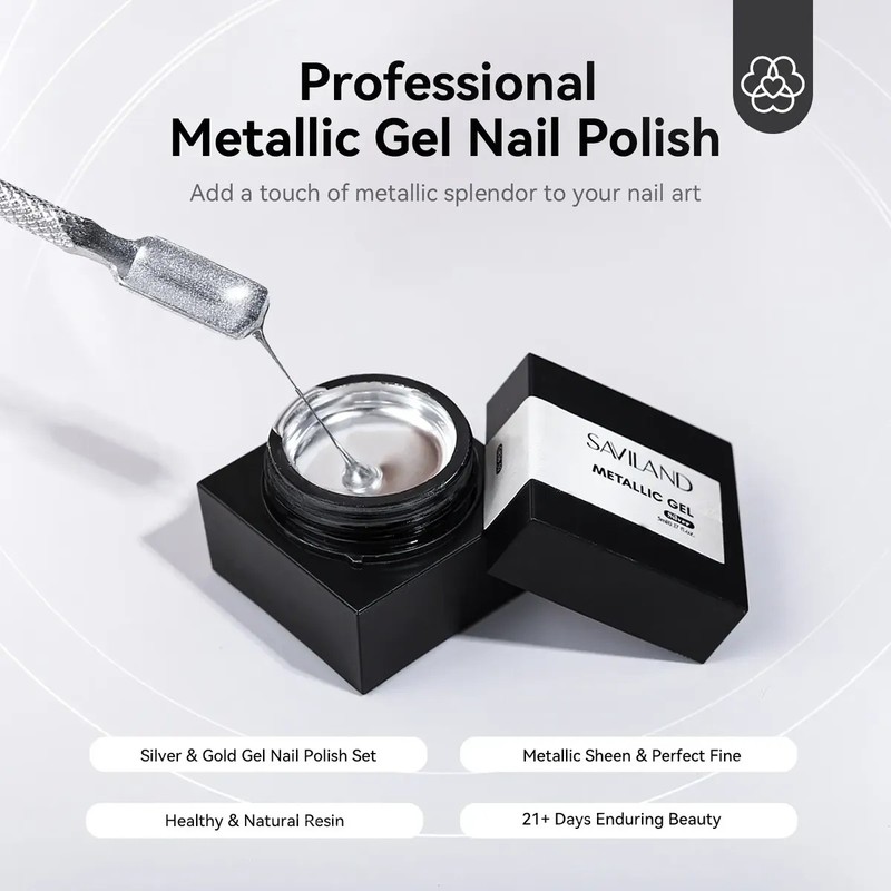 Gel Esmaltes De Uñas Efecto Metálico Saviland, Plata Y Oro