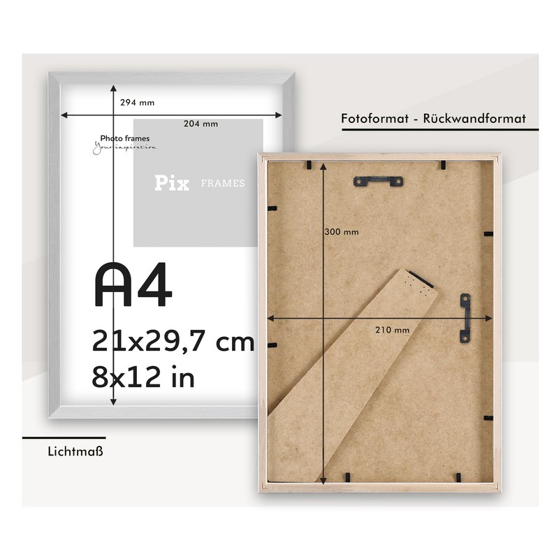 Pix FRAMES Picture Frame A4 Wood - Wooden Frame with