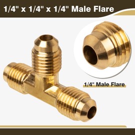 JUWO 1/4" x 1/4" x 1/4" Male Flare Tee, Brass Tube Fitting, Propane, LP and Natural Gas, Oil Copper Tube Fitting, NSF & UPC Certified