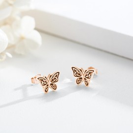 Twoowl Butterfly Stud Earrings 925 Sterling Silver Celtic Butterfly Earrings Animal Jewelry Butterfly Gifts Valentine's Day Birthday Mother's Day for Women Female Friends Chicas…