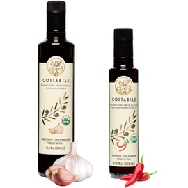 Costabile Spicy Hot Oil & Garlic Infused Olive Oil Set. Hot Chilli Pepper Oil & Garlic Infused Oil. All Organic, Extra Virgin Olive Oil and 100% Italian - Costabile