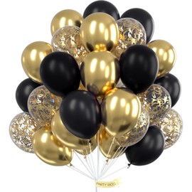 PartyWoo Black and Gold Balloons, 100 pcs 12 Inch Pack of Black Balloons and Gold Metallic Balloons, Latex Balloons for Birthday Decorations, Retirement Party Decorations, New Year's Eve Decorations