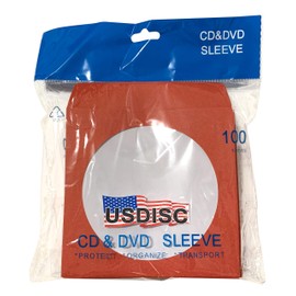 USDISC Paper Sleeves 100g Window, Flap, Red, Pack of 100