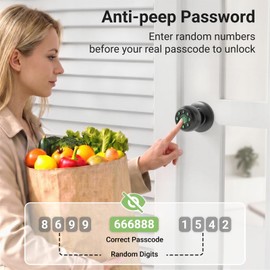 Smart Fingerprint Door Knob for Bedroom, Biometric Door Lock with Code & Key, Auto-Locking Thumbprint Door Knob for Interior Doors, Home Office Privacy Lock, Garage & Pantry