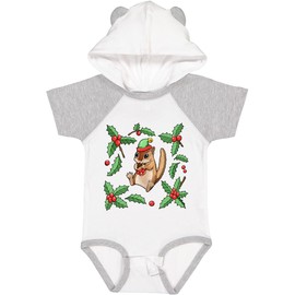 inktastic Christmas Holiday Chipmunk with Holly Baby Bodysuit Newborn White & Heather W/Ears 41849