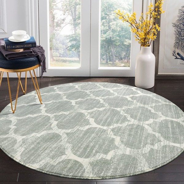 Lahome Moroccan Round Rugs - 6ft Washable Round Area Rugs for Living Room Grey Non-Slip Throw Dining Room Rug Bedroom Rug Large Office Circle Rug Soft Low-Pile Indoor Round Carpet for Kitchen Entryway