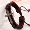 Branets Mens Leather Bracelet Bible Text Cross Bracelet Adjustable Wristband